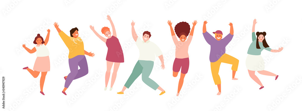 Group jumping happy kids isolated on white background. Childhood and ...