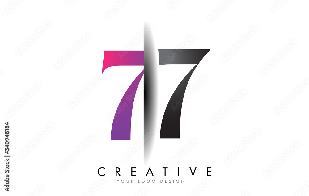 77 7 7 Grey and Pink Number Logo with Creative Shadow Cut Vector