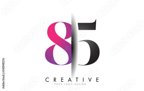 85 8 5 Grey and Pink Number Logo with Creative Shadow Cut Vector.