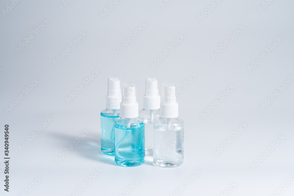 Alcohol gel and liquid set in bottles for hand cleaning Alcohol gel and liquid set in bottles for hand cleaning