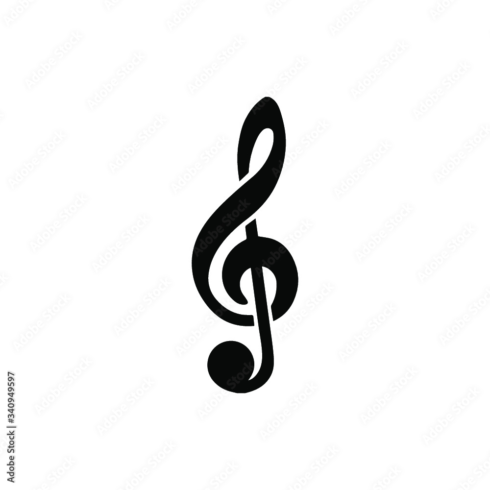 Treble clef icon on a white background, music symbol, vector