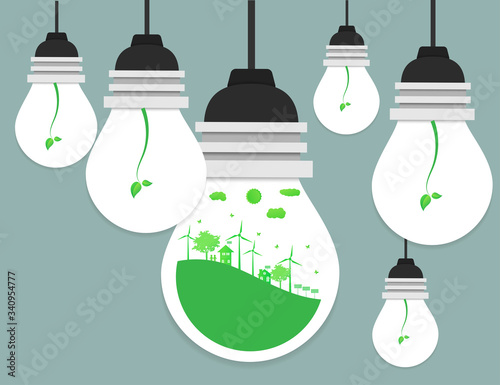 Eco friendly concept, Green city save the world.Ecology and Environmental Concept,Earth Symbol  Help The World With Eco-Friendly Ideas.Vector EPS 10.