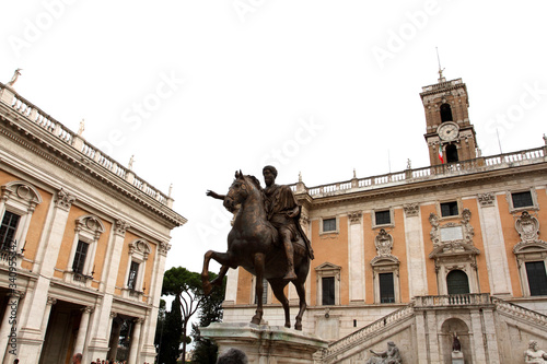 Rome, Italy - October 15, 2013: The equestrian statue of Marcus Aurelius in the center of the Piazza del Campidoglio