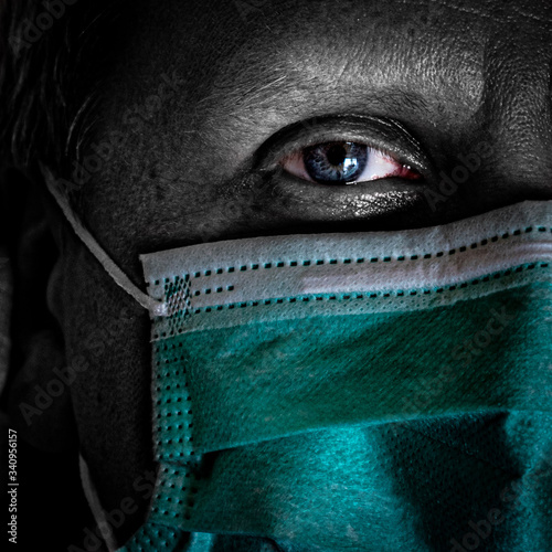 close up portrait of a man with a mask on his face