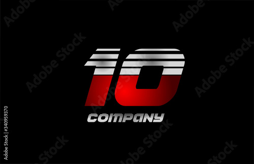 number logo 10 ten red grey black icon design for business and company