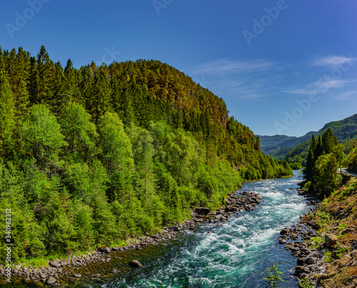 Fluss Suldalslågen in Suldal, Rogaland, Norwegen