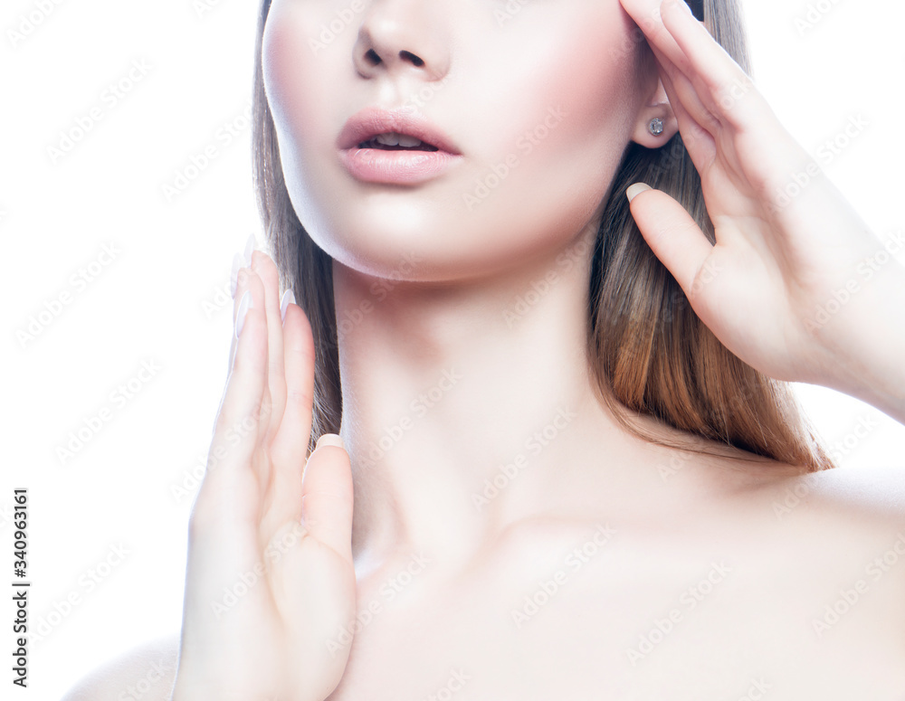 Lips, partial beauty face, young woman, perfect skin. Skincare female health spa treatment concept Lips, partial beauty face, young woman, perfect skin. Skincare female health spa treatment concept