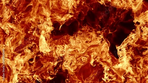 Fire wall burning. Flames on black background. 4K motion background. 3d rendering. 