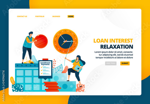 Cartoon illustration of postponement of installment payments for crisis affected customers. Bad credit for debt and business loans. Vector design for landing page website web banner mobile apps poster