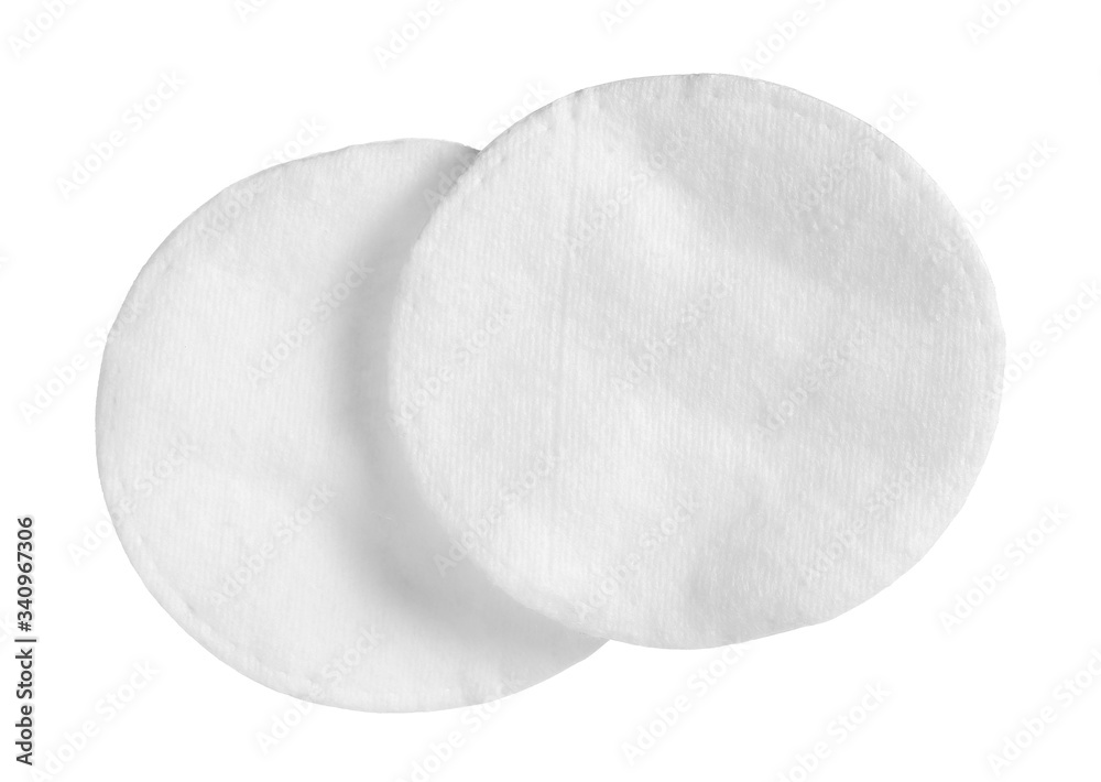 Absorbent cotton wool pads, swabs, wadding isolated on white background with clipping path