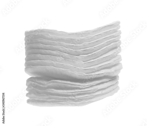 Absorbent cotton wool pads, swabs, wadding isolated on white background with clipping path