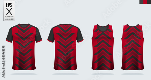 T-shirt mockup, sport shirt template design for soccer jersey, football kit. Tank top for basketball jersey and running singlet. Sport uniform in front view and back view.  Mock up Vector Illustration