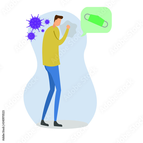 Coronavirus vector concept male figure coughing without a face mask causing Covid-19 spread