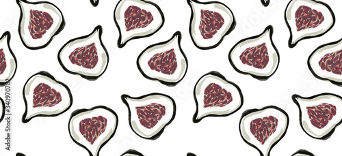 Figs raster  seamless pattern on white background.