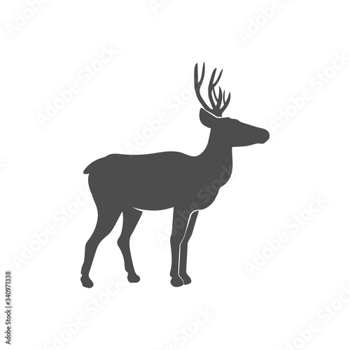 Deer badge. Monochrome isolated deer silhouette on white background. Vector stock illustration