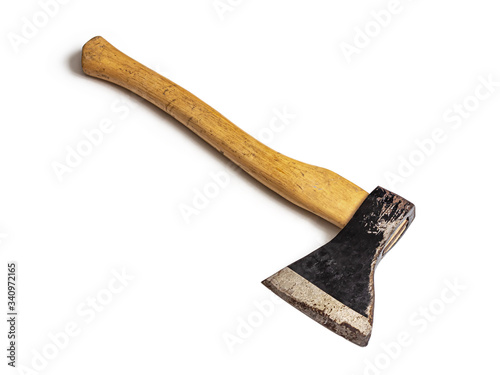 Old carpenter's axe on an isolated white