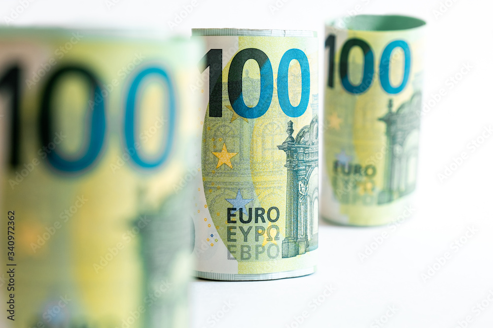 Euro Banknotes White One Hundred Background monetary denomination Euro Banknotes White One Hundred Background monetary denomination