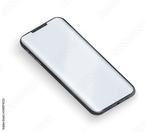 Smartphone presentation mockup. Sample frameless model smartphone with notch and touchscreen showcase. Technology application mockup. Vector Illustration isolated on white background.