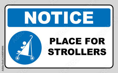 Place for strollers sign. Blue mandatory icon isolated on white. Vector illustration. Information symbol. Entrance for mothers with children