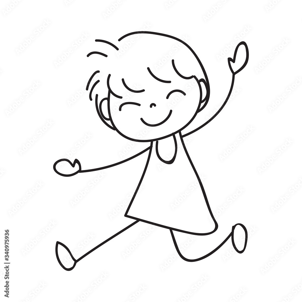 Hand drawing cartoon character happy girl. Happiness concept vector. Hand drawing cartoon character happy girl. Happiness concept vector.