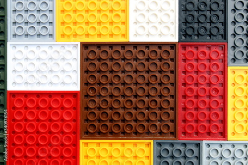 Bright multicolor texture of rectangular children`s building plates