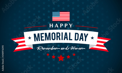 USA Memorial Day - Remember and honor greeting card vector illustration. Text on blue star pattern background