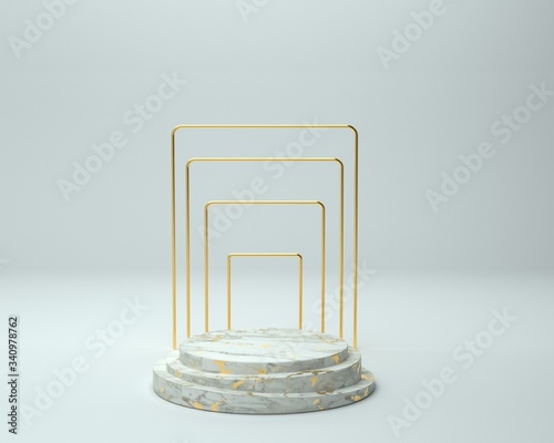 3d render of background with a pedestal and a showcase, abstract minimal concept, blank space, simple clean design, minimalist mockup