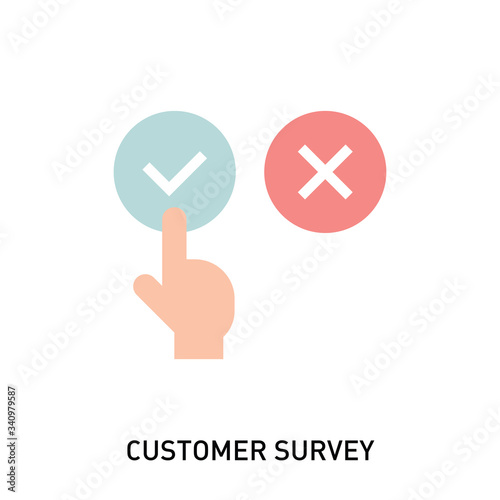 Customer Survey icon. Flat round check & cancel symbol stickers. Vector illustration in modern flat style.