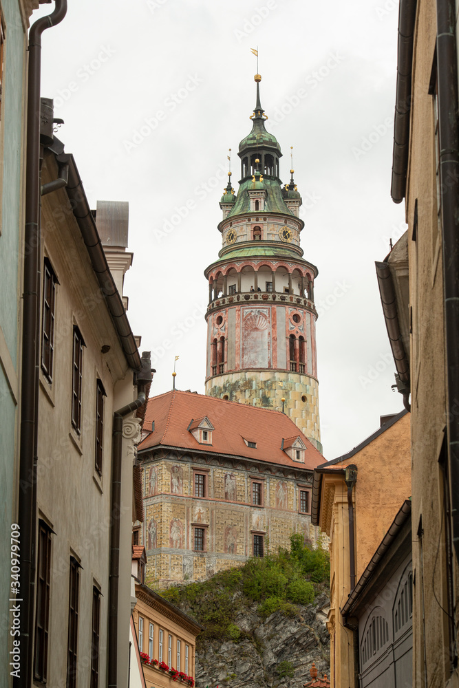 Fototapeta premium Rainy day in Cesky Krumlov, Czech Republic