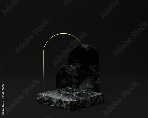 3d render of background with a pedestal and a showcase, abstract minimal concept, blank space, simple clean design, minimalist mockup