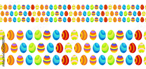 Seamless watercolor border of Easter eggs. Horizontal seamless border for the Easter holiday. Hand-drawn watercolor illustration.