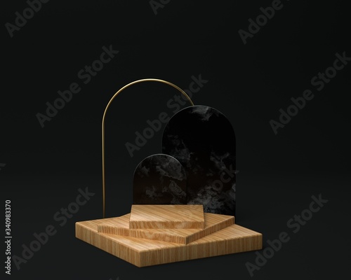 3d render of background with a pedestal and a showcase, abstract minimal concept, blank space, simple clean design, minimalist mockup