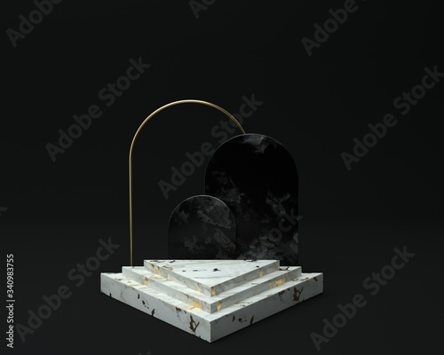 3d render of background with a pedestal and a showcase, abstract minimal concept, blank space, simple clean design, minimalist mockup