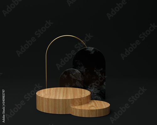 3d render of background with a pedestal and a showcase, abstract minimal concept, blank space, simple clean design, minimalist mockup