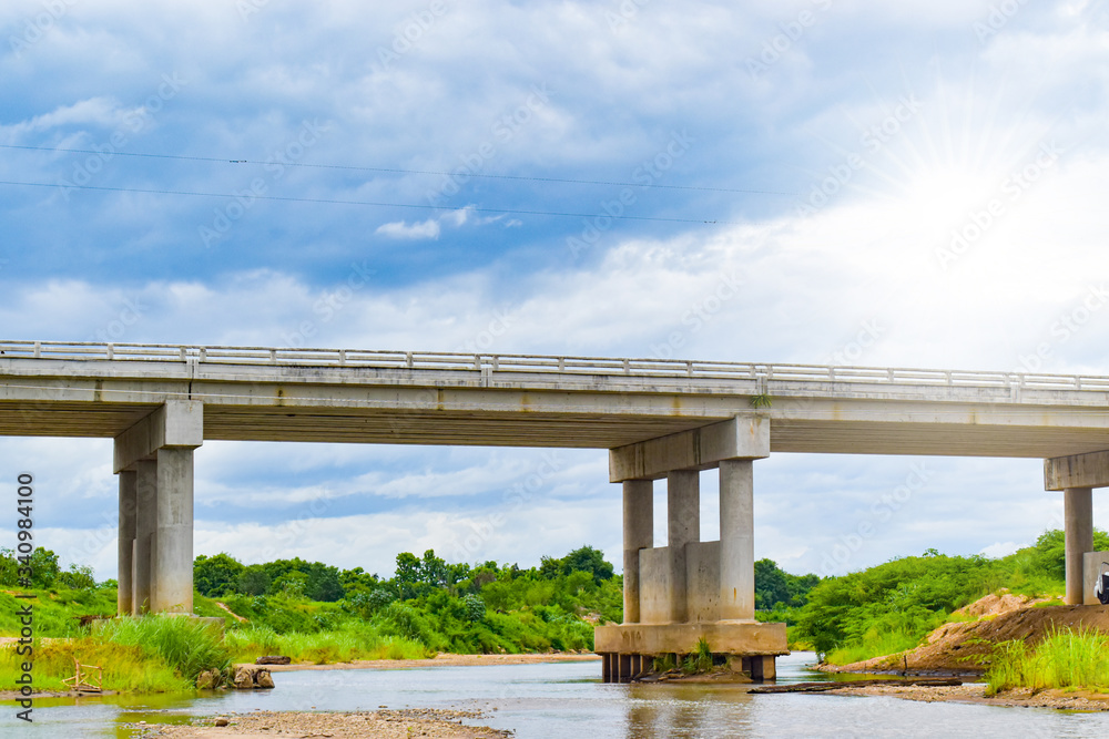 The bridge in countryside, View of bridge on blue sky