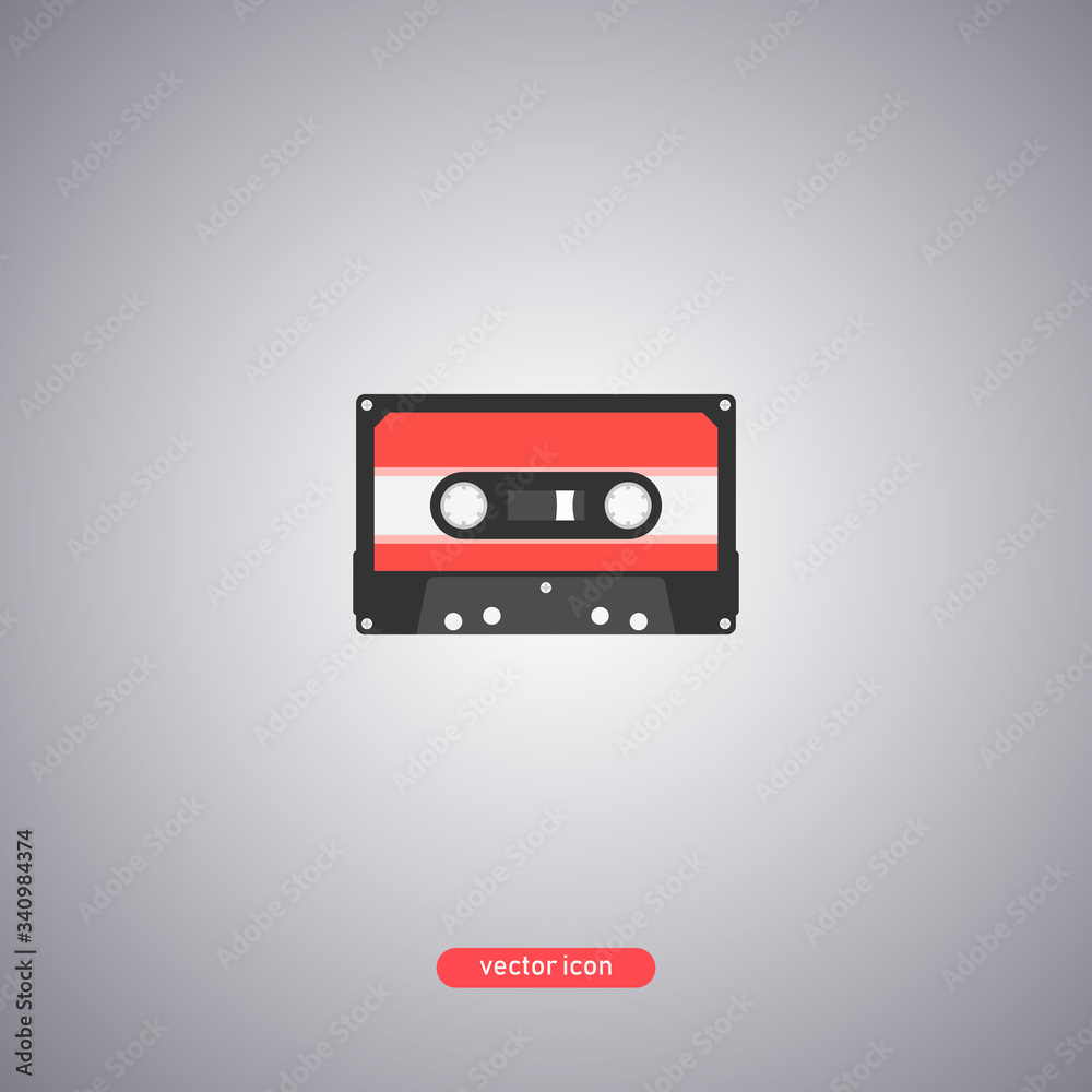 Cassette icon in color isolated on gray background. Modern flat style. 
