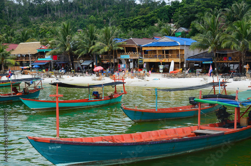 traditional khmer boats on the beach of Koh Rong Island near Sihanoukville, Gulf of Thailand, Cambodia