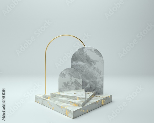 3d render of background with a pedestal and a showcase, abstract minimal concept, blank space, simple clean design, minimalist mockup