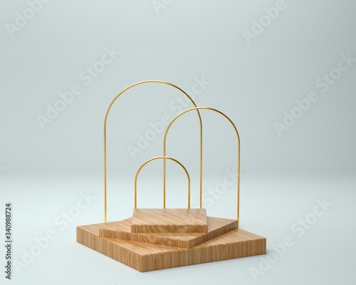 3d render of background with a pedestal and a showcase, abstract minimal concept, blank space, simple clean design, minimalist mockup