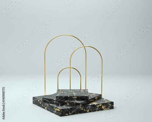 3d render of background with a pedestal and a showcase, abstract minimal concept, blank space, simple clean design, minimalist mockup