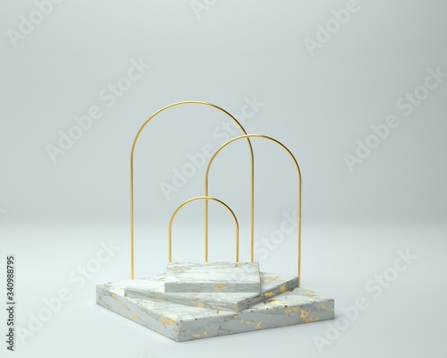 3d render of background with a pedestal and a showcase, abstract minimal concept, blank space, simple clean design, minimalist mockup