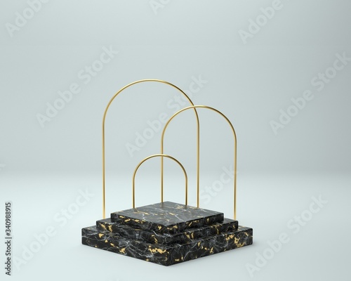 3d render of background with a pedestal and a showcase, abstract minimal concept, blank space, simple clean design, minimalist mockup