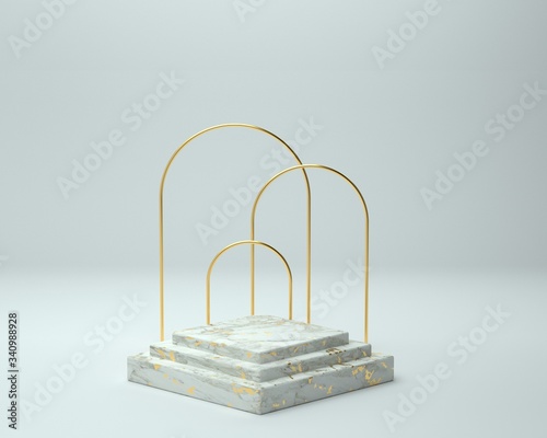 3d render of background with a pedestal and a showcase, abstract minimal concept, blank space, simple clean design, minimalist mockup