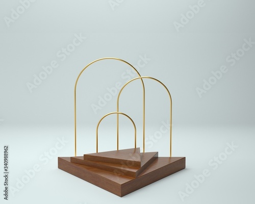 3d render of background with a pedestal and a showcase, abstract minimal concept, blank space, simple clean design, minimalist mockup