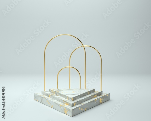 3d render of background with a pedestal and a showcase, abstract minimal concept, blank space, simple clean design, minimalist mockup