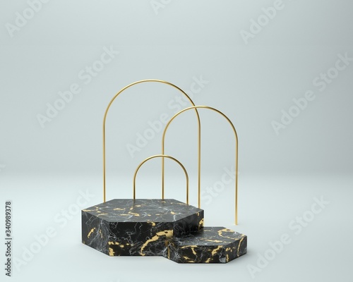 3d render of background with a pedestal and a showcase, abstract minimal concept, blank space, simple clean design, minimalist mockup