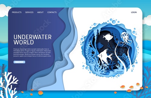 Underwater world vector website landing page design template