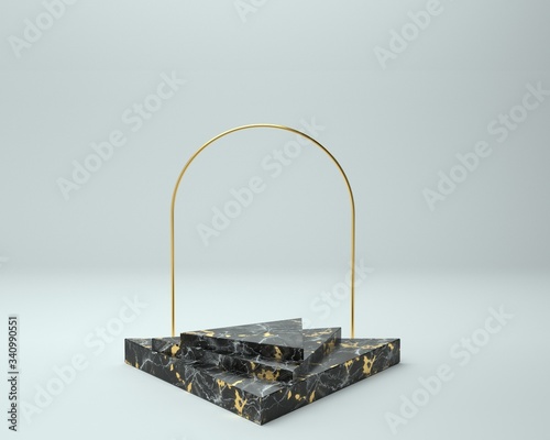 3d render of background with a pedestal and a showcase, abstract minimal concept, blank space, simple clean design, minimalist mockup