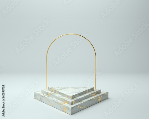 3d render of background with a pedestal and a showcase, abstract minimal concept, blank space, simple clean design, minimalist mockup