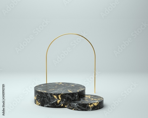 3d render of background with a pedestal and a showcase, abstract minimal concept, blank space, simple clean design, minimalist mockup
